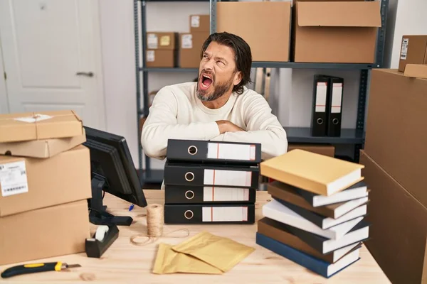 Handsome Middle Age Man Working Small Business Ecommerce Angry Mad — Foto Stock
