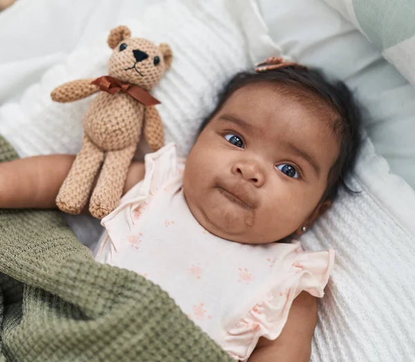 African American Baby Lying Bed Covering Blanket Bedroom — Stock fotografie
