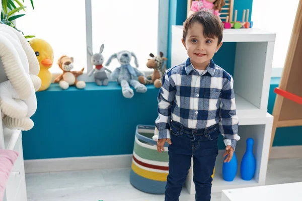 Adorable Hispanic Boy Smiling Confident Standing Kindergarten — Fotografia de Stock