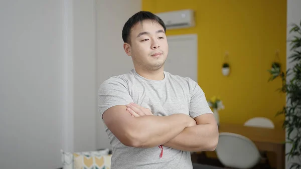 Young Chinese Man Standing Arms Crossed Gesture Home — Stock Photo, Image