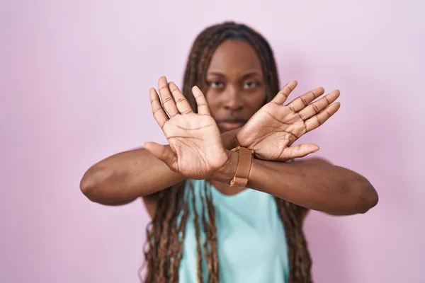 African American Woman Standing Pink Background Rejection Expression Crossing Arms — Stock Photo, Image