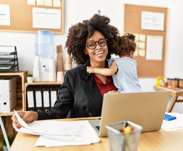 Young African American Woman Smiling Confident Working Baby Office — Stock Photo, Image