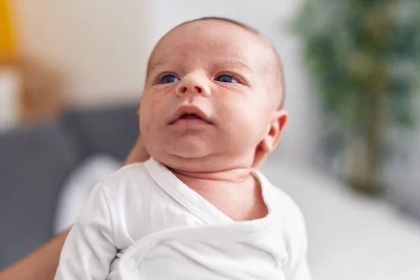 Adorable Caucasian Baby Mother Hands Home — Zdjęcie stockowe