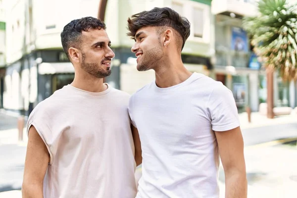 Two Hispanic Men Couple Smiling Confident Hugging Each Other Standing —  Fotos de Stock