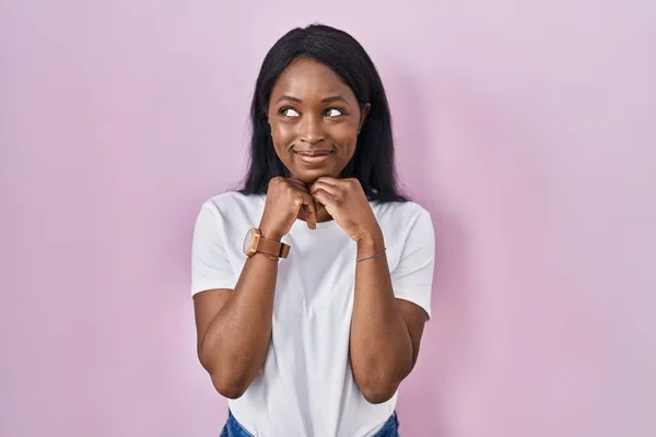 African Young Woman Wearing Casual White Shirt Laughing Nervous Excited — Stockfoto