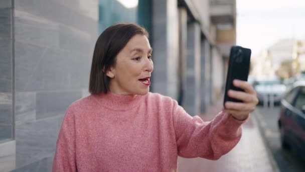 Middle Age Woman Smiling Confident Having Video Call Street — Stock video