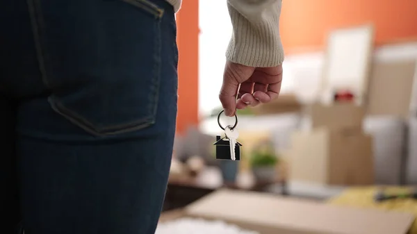 Young Hispanic Man Holding Key New Home — Photo