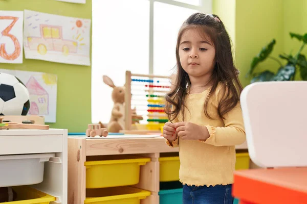 Adorable Hispanic Girl Standing Relaxed Expression Kindergarten — 스톡 사진