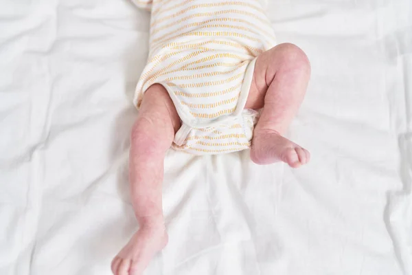 Adorable Caucasian Baby Lying Bed Bedroom — Foto Stock