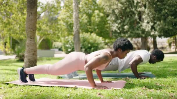 Afrika Amerika Pria Dan Wanita Pasangan Pelatihan Mendorong Taman — Stok Video