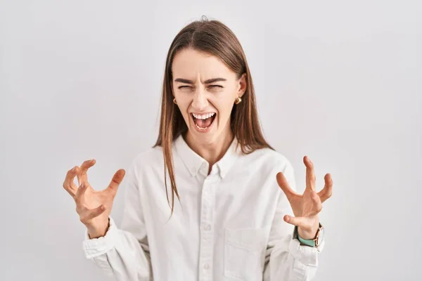 Young Caucasian Woman Standing Isolated Background Crazy Mad Shouting Yelling — Foto Stock