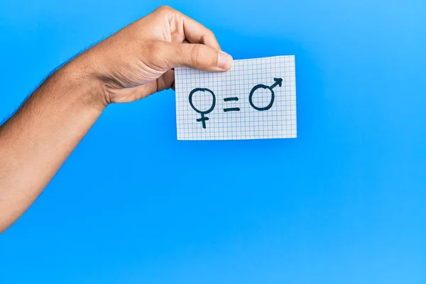 Hand Caucasian Man Holding Paper Gender Equality Symbol Message Isolated — Stockfoto