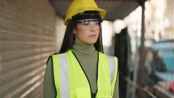 Young Hispanic Woman Architect Smiling Confident Standing Construction Site — Wideo stockowe