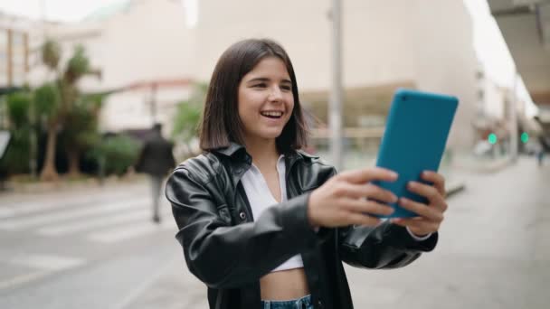 Young Hispanic Woman Smiling Confident Having Video Call Street — Stockvideo