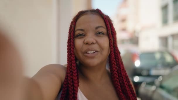 African American Woman Smiling Confident Having Video Call Street — Stock videók