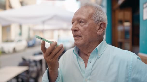 Senior Grey Haired Man Smiling Confident Talking Smartphone Street — Vídeos de Stock