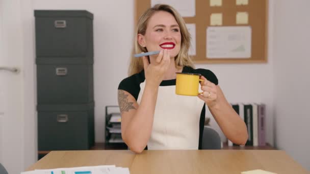 Young Beautiful Hispanic Woman Business Worker Talking Smartphone Drinking Coffee — Stok video