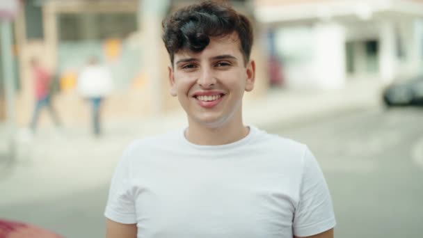 Non Binary Man Smiling Confident Standing Street — Stock Video