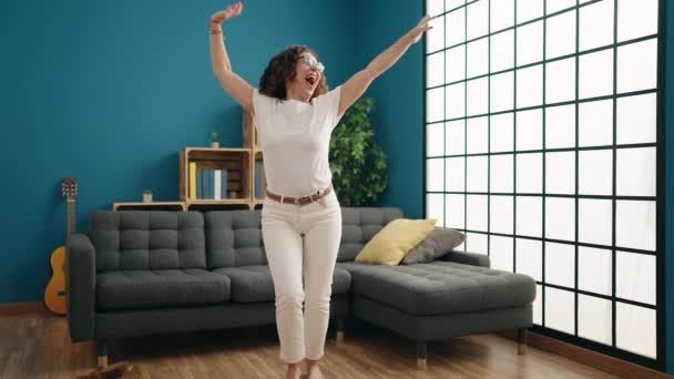 Middle Age Woman Smiling Confident Dancing Home — Vídeos de Stock