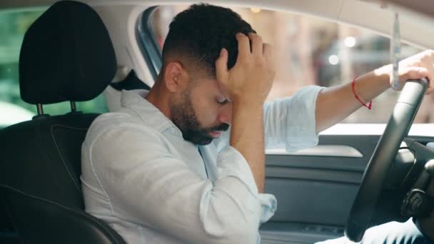 Young Arab Man Stressed Driving Car Street — Wideo stockowe