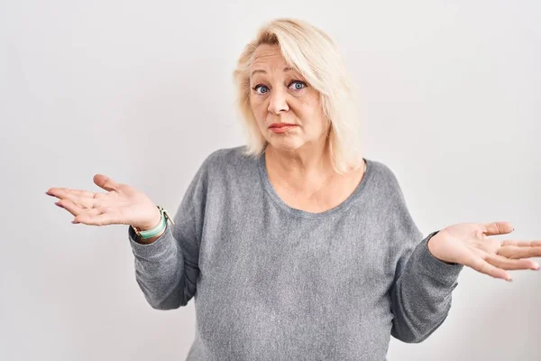Middle Age Caucasian Woman Standing White Background Clueless Confused Expression — Foto Stock