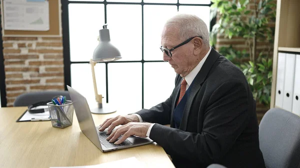 Senior Business Worker Working Laptop Office — Stock fotografie