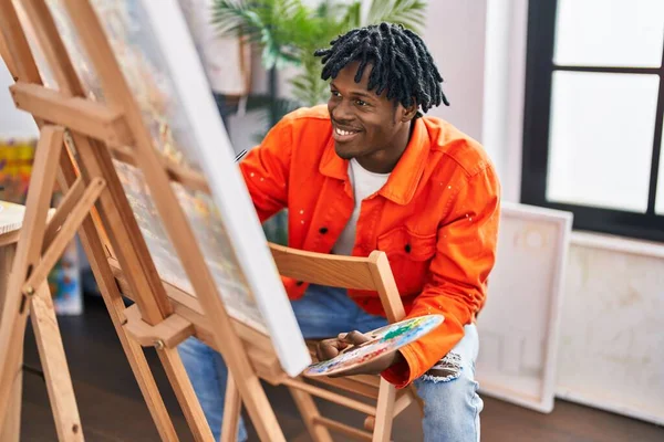African American Man Artist Smiling Confident Drawing Art Studio — Stok fotoğraf
