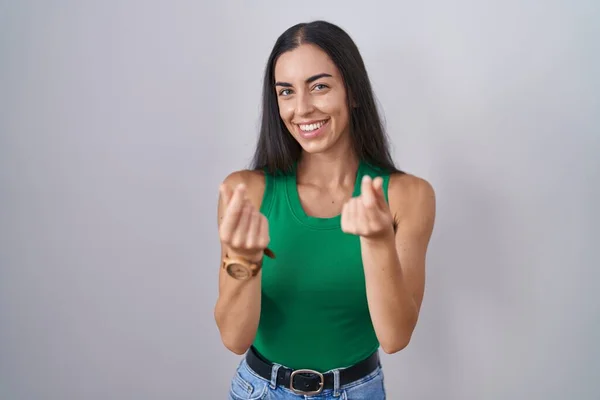 Young Woman Standing Isolated Background Doing Money Gesture Hands Asking — Stock Photo, Image