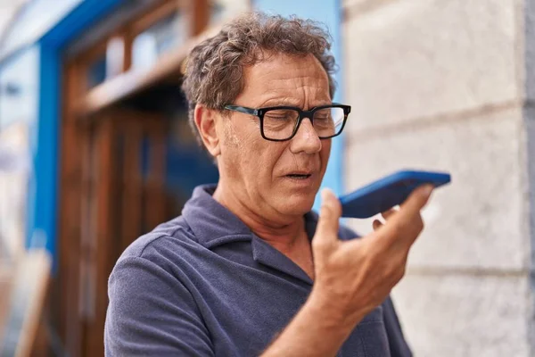 Middle Age Man Talking Smartphone Street — Fotografia de Stock