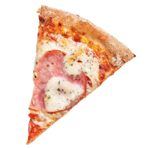 Шматок Піци Просіуто Білому Ізольованому Фоні — стокове фото