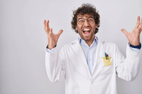 Hispanic Young Man Wearing Doctor Uniform Celebrating Crazy Amazed Success — Stock Photo, Image