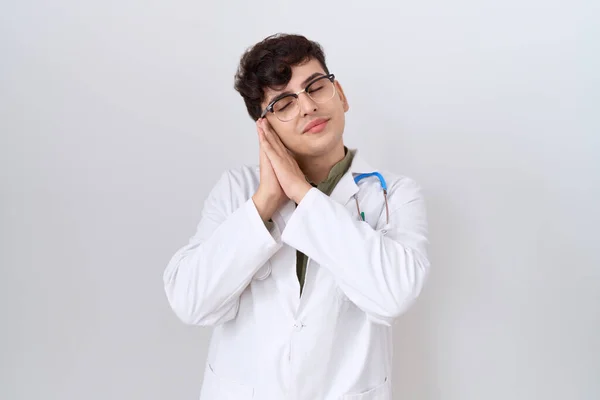 Young Non Binary Man Wearing Doctor Uniform Stethoscope Sleeping Tired — Stock Photo, Image