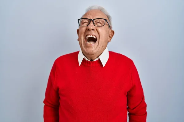 Senior Man Grey Hair Standing Isolated Background Angry Mad Screaming — Photo