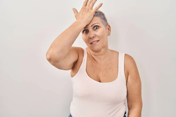 Middle Age Caucasian Woman Standing White Background Surprised Hand Head —  Fotos de Stock