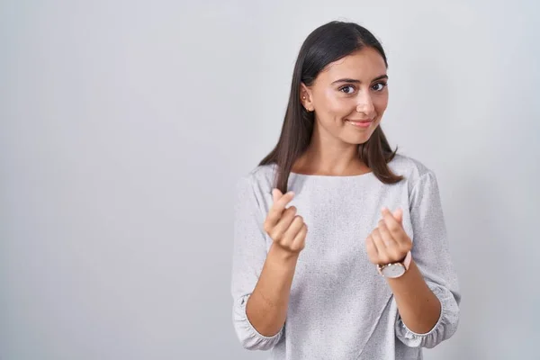 Young Hispanic Woman Standing White Background Doing Money Gesture Hands — Photo
