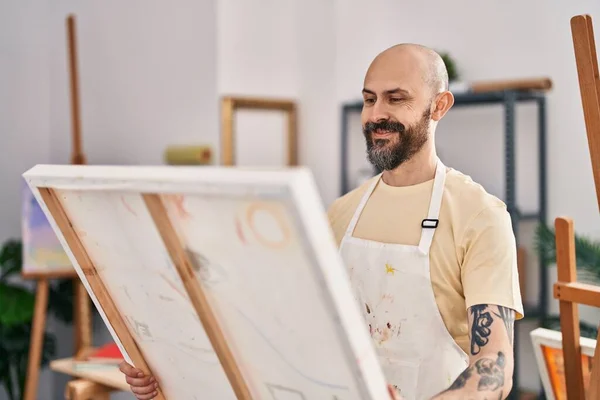 Young Bald Man Artist Smiling Confident Looking Draw Art Studio — Stock Photo, Image