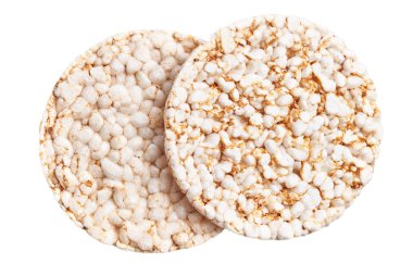  İzole edilmiş beyaz arka planda iki pirinç keki.