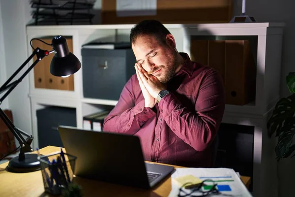Size Hispanic Man Beard Working Office Night Sleeping Tired Dreaming — Stock Photo, Image