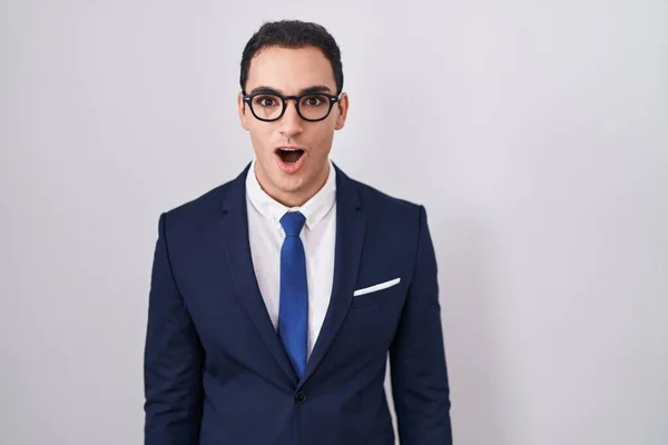 Young Hispanic Man Wearing Suit Tie Afraid Shocked Surprise Expression — Stock Photo, Image