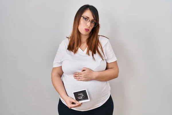 Zwangere Vrouw Met Baby Ecografie Depressief Zorgen Voor Verdriet Huilen — Stockfoto