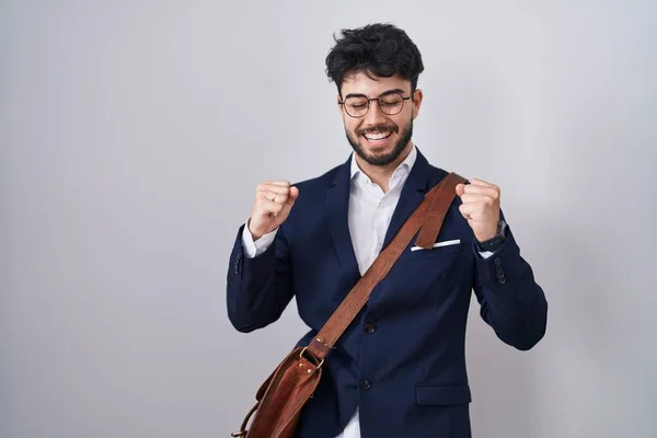Hispanic Man Beard Wearing Business Clothes Very Happy Excited Doing — Stock Photo, Image