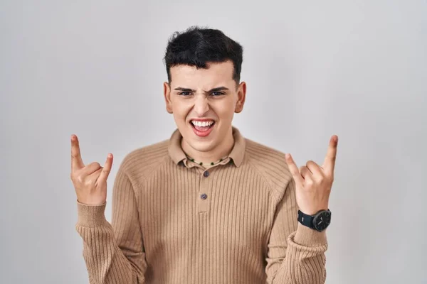Non Binary Person Standing Isolated Background Shouting Crazy Expression Doing — Stock Photo, Image