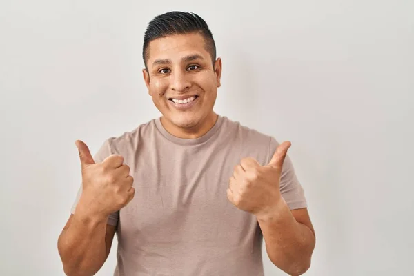 Hispanic Young Man Standing White Background Success Sign Doing Positive — Stock Photo, Image