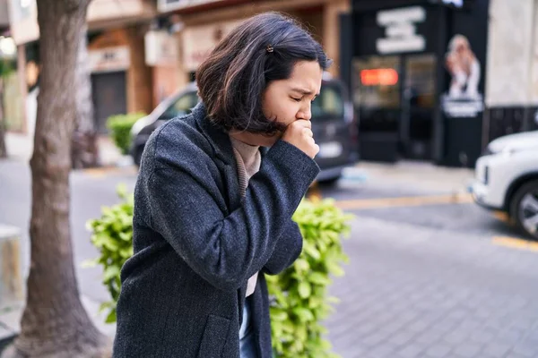 Young Woman Coughing Street — Stock Photo, Image