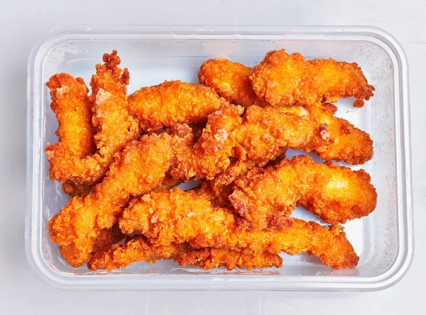 Delicious Fried Chicken Delivery Plastic Box Isolated White Background — Fotografia de Stock
