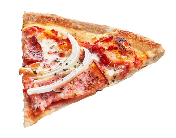 Смачний Шматочок Варення Цибулі Італійська Піца Ізольованому Білому Тлі — стокове фото
