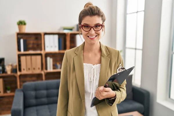 Young Woman Working Consultation Office Happy Cool Smile Face Lucky — Stock Photo, Image