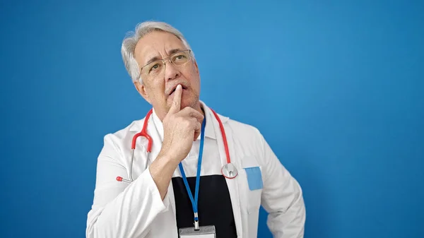 Middle Age Man Grey Hair Doctor Standing Doubt Expression Thinking — Stock Photo, Image
