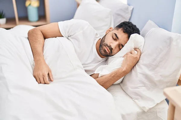 Young Hispanic Man Sleeping Bed Bedroom — стоковое фото