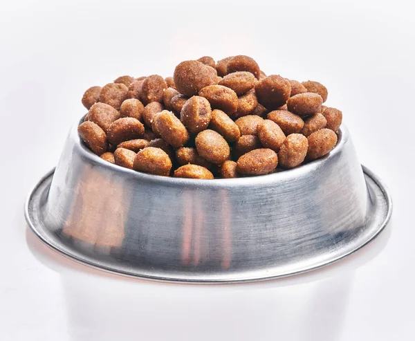 Delicious Bowl Dog Food Balls Isolated White Background — Stock Photo, Image